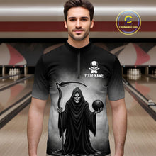 Load image into Gallery viewer, Custom Black Skeleton Bowling Jersey for Men Bowling Uniform Polo &amp; 1/4 Zip Bowling Team Shirts HNT110