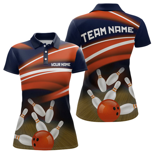 Custom Orange Bowling Jersey Bowling Team Shirts For Women Bowling League Polo & 1/4 Zip HNT163