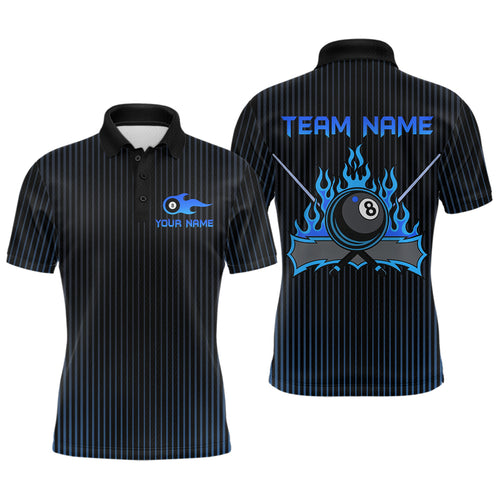 Custom Blue 8 Ball Flame Billiard Shirts for Men, Billiard Team Polo & 1/4 Zip Shirts NNT62