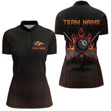Load image into Gallery viewer, Custom Orange 8 Ball Flame Billiard Shirts for Women, Billiard Team Polo &amp; 1/4 Zip Shirts NNT62