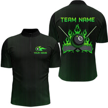 Load image into Gallery viewer, Custom Green 8 Ball Flame Billiard Shirts for Men, Billiard Team Polo &amp; 1/4 Zip Shirts NNT62