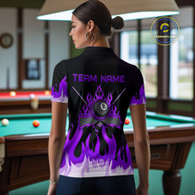 Load image into Gallery viewer, Custom Purple 8 Ball Pool Flame Billiard Shirts for Women Billiard Team Polo &amp; 1/4 Zip Shirts NNT63