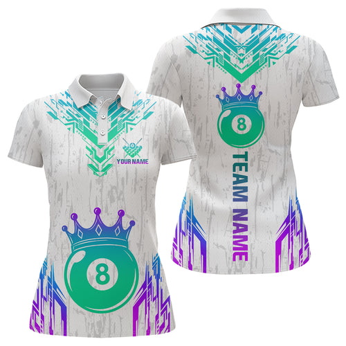 Custom White Neon 8 Ball Crown Billiard Shirts for Women and Team Polo & 1/4 Zip Shirts NNT48