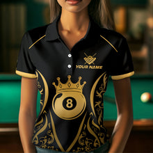 Load image into Gallery viewer, Custom Gold 8 Ball Crown Billiard Shirts for Women and Team Polo &amp; 1/4 Zip Shirts NNT49