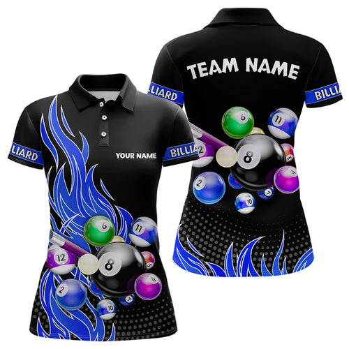 Custom Blue Flame Billiard Shirts for Women Billiard Team Jerseys Polo & 1/4 Zip Shirts NNT45