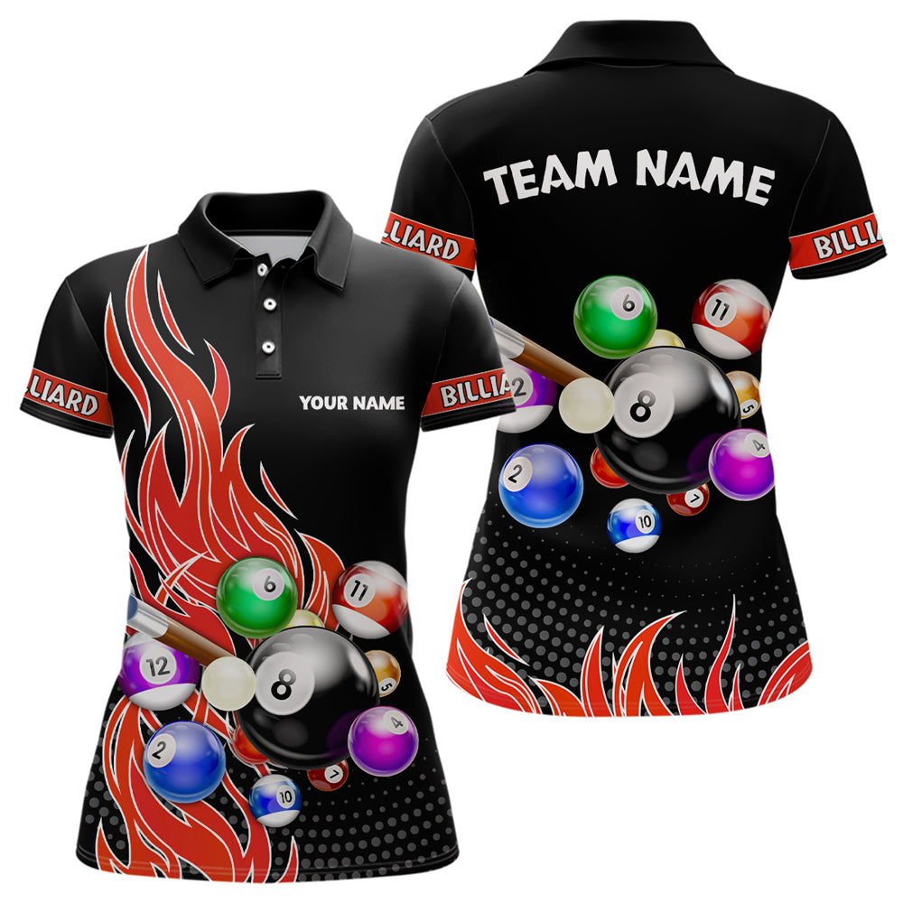 Custom Red Flame Billiard Shirts for Women Billiard Team Jerseys Polo & 1/4 Zip Shirts NNT45