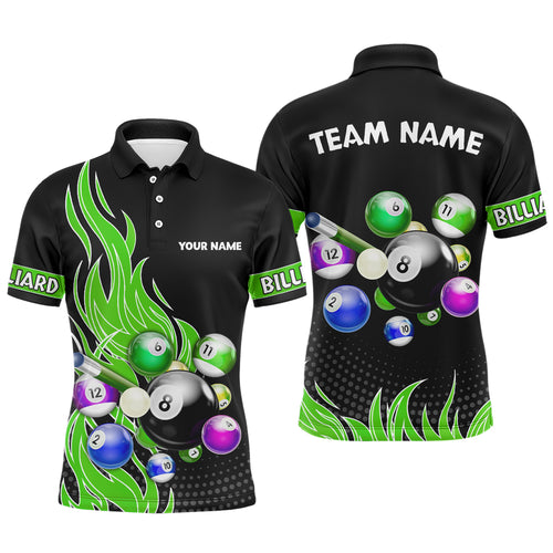 Custom Green Flame Billiard Shirts for Men Billiard Team Jerseys Polo & 1/4 Zip Shirts NNT45