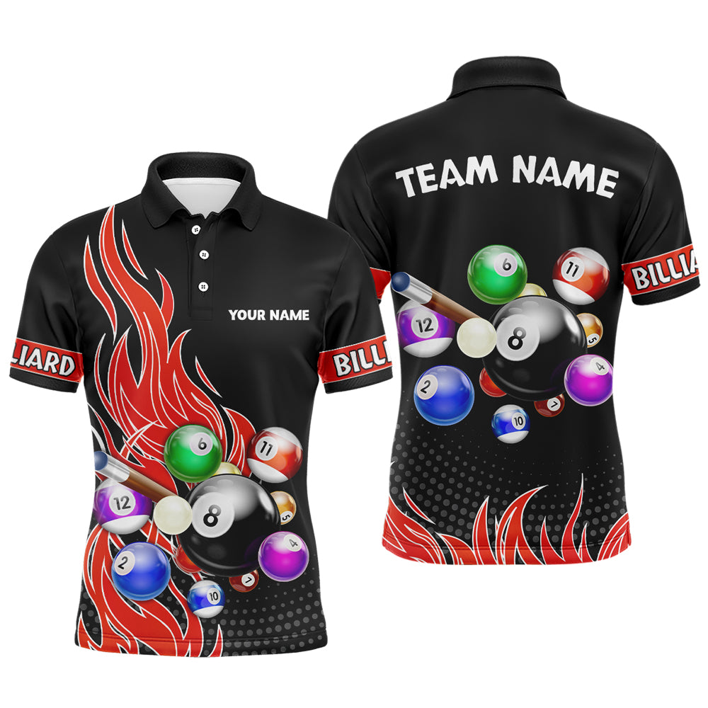 Custom Red Flame Billiard Shirts for Men Billiard Team Jerseys Polo & 1/4 Zip Shirts NNT45