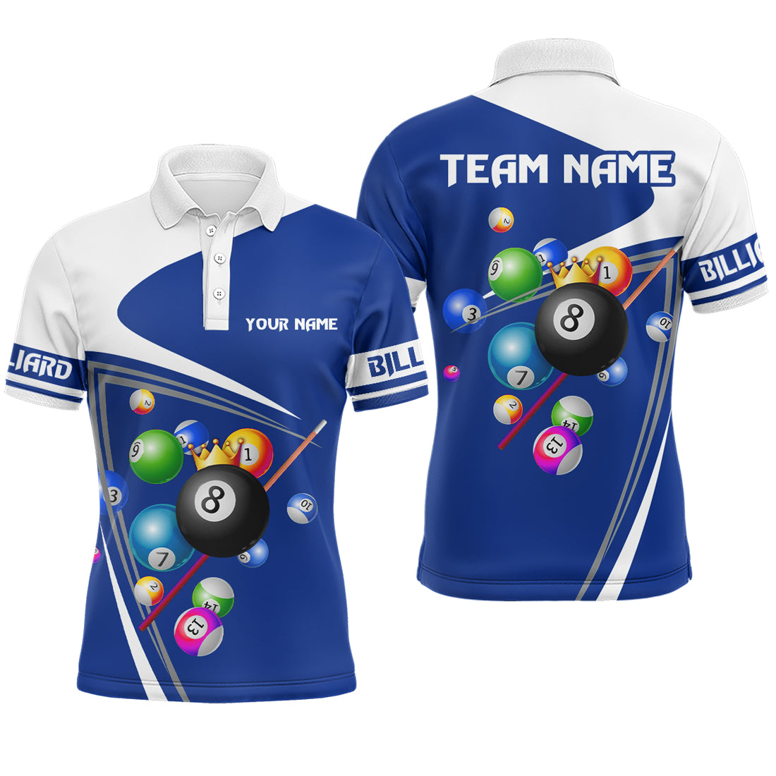Custom Blue 8 Ball Crown Billiard Shirt Billiard Jersey for Men Billiard Gifts Polo & 1/4 Zip NNT 87