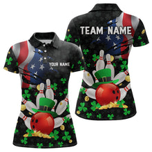 Load image into Gallery viewer, Personalized US Flag St Patrick Day Funny Bowling Shirt Women Team Polo &amp; 1/4 Zip Shirts HNT12