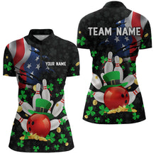 Load image into Gallery viewer, Personalized US Flag St Patrick Day Funny Bowling Shirt Women Team Polo &amp; 1/4 Zip Shirts HNT12
