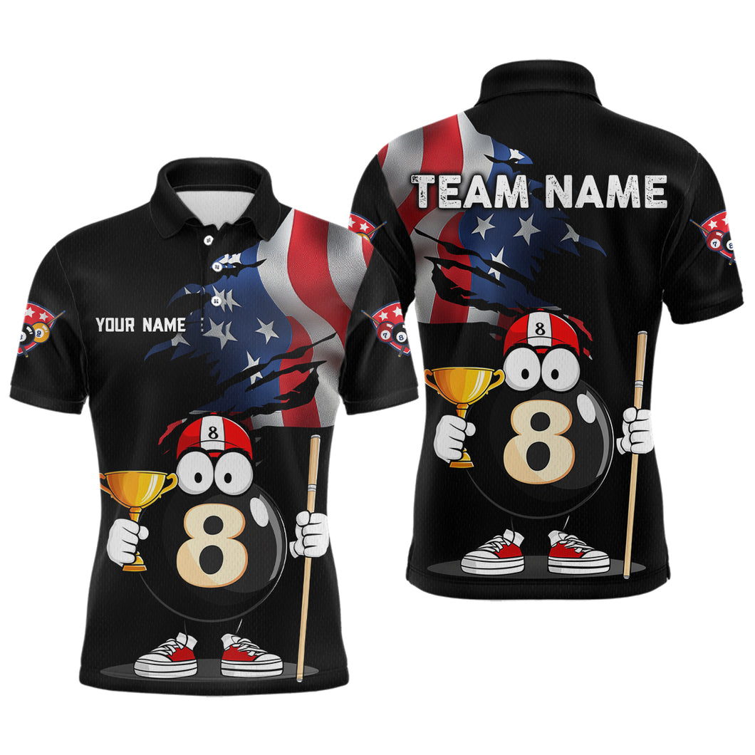 US Flag Billiard Shirt Funny 8 Ball Billiard Jersey Men Performance Billiard Shirt for Men Team Polo & 1/4 Zip NNT12