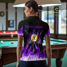 Load image into Gallery viewer, Custom 9 Ball Purple Flaming Billiard Shirts for Women Billiard Team Shirts Billiard League NNT73