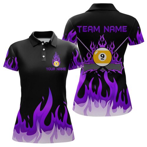 Custom 9 Ball Purple Flaming Billiard Shirts for Women Billiard Team Shirts Billiard League NNT73