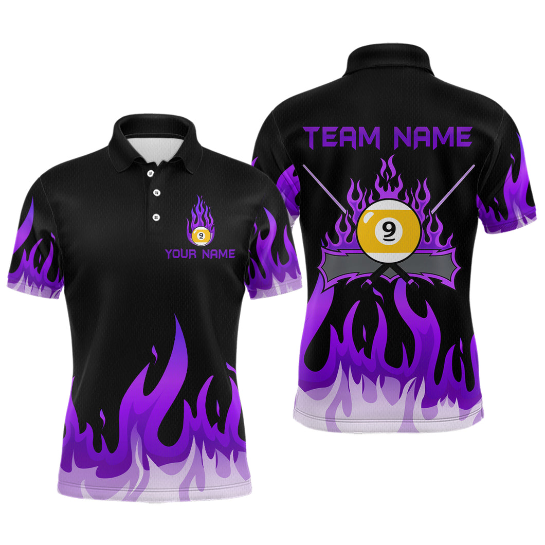 Custom 9 Ball Purple Flaming Billiard Shirts for Men Billiard Team Shirts Billiard League NNT73