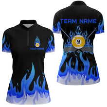 Load image into Gallery viewer, Custom 9 Ball Blue Flaming Billiard Shirts for Women Billiard Team Shirts Billiard League NNT73