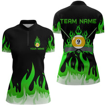 Load image into Gallery viewer, Custom 9 Ball Green Flaming Billiard Shirts for Women Billiard Team Shirts Billiard League NNT73