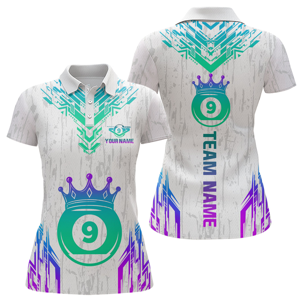 Custom White 9 Ball Crown Neon Billiard Shirts for Women Billiard Team Shirts Billiard League NNT74