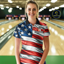 Load image into Gallery viewer, Custom American Flag Bowling Women Shirts Bowling Uniform Polo &amp; 1/4 Zip Bowling Team Jerseys HNT97