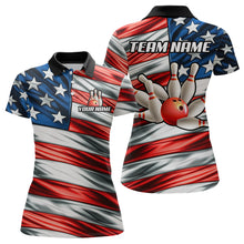 Load image into Gallery viewer, Custom American Flag Bowling Women Shirts Bowling Uniform Polo &amp; 1/4 Zip Bowling Team Jerseys HNT97