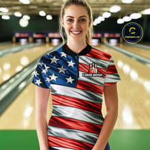 Load image into Gallery viewer, Custom American Flag Bowling Women Shirts Bowling Uniform Polo &amp; 1/4 Zip Bowling Team Jerseys HNT97