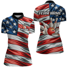 Load image into Gallery viewer, Custom American Flag Bowling Women Shirts Bowling Uniform Polo &amp; 1/4 Zip Bowling Team Jerseys HNT97