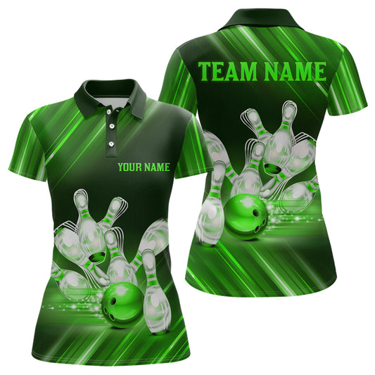 Custom Green Bowling Jersey for Women Bowling Team Shirts Bowling Uniform Polo & 1/4 Zip HNT162