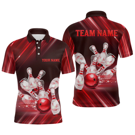 Custom Red Bowling Jersey for Men Bowling Team Shirts Bowling Uniform Polo & 1/4 Zip HNT162