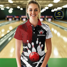 Load image into Gallery viewer, Custom Red Bowling Shirts for Women Polo &amp; Quarter-Zip Bowling Team Bowling League HNT83