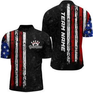 American Flag Bowling Custom Men Bowling Shirt Polo & Quarter-Zip Bowling Team Jerseys HNT52