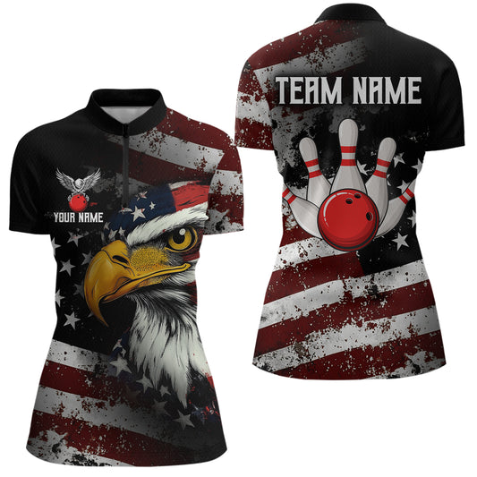 Custom US Eagle Bowling Jersey for Women Bowling Team Shirts Bowling Uniform Polo & 1/4 Zip HNT160
