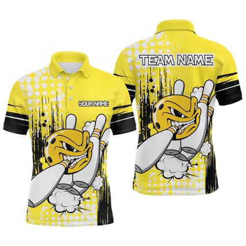 Personalized Yellow Funny Crazy Bowling Shirt for Men Polo & Quarter-Zip Bowling Jersey with Team HNT03