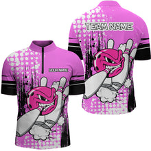 Load image into Gallery viewer, Personalized Pink Funny Crazy Bowling Shirt for Men Polo &amp; Quarter-Zip Bowling Jersey with Team HNT03