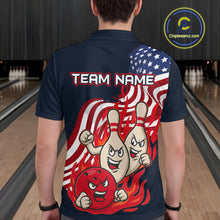Load image into Gallery viewer, Custom American Flag Bowling Men Polo &amp; 1/4 Zip Shirts Funny Flame Bowling Team Jerseys HNT92