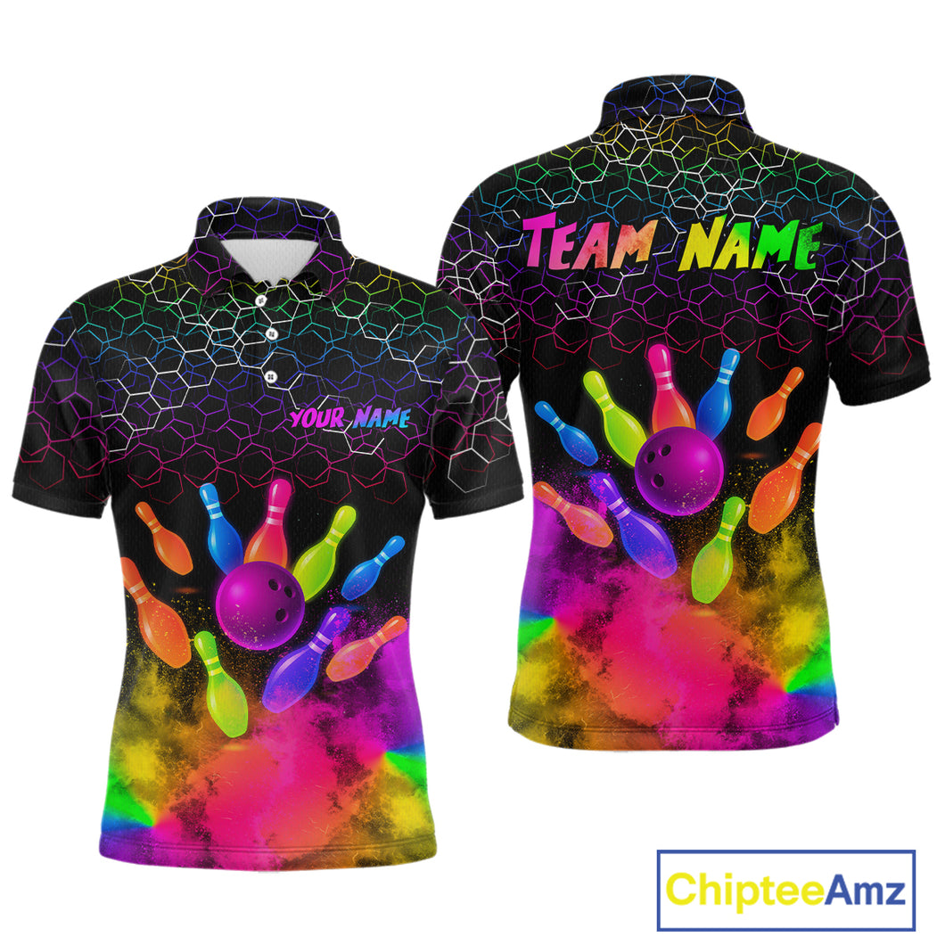 Colorful Bowling Custom Men Bowling Shirt Polo & Quarter-Zip Bowling Team Jerseys HNT73