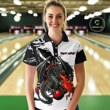 Load image into Gallery viewer, Custom Black Dragon Flame Bowling Women Shirts Bowling Gifts Polo &amp; 1/4 Zip Bowling Team Jerseys HNT100