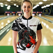 Load image into Gallery viewer, Custom Black Dragon Flame Bowling Women Shirts Bowling Gifts Polo &amp; 1/4 Zip Bowling Team Jerseys HNT100