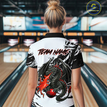 Load image into Gallery viewer, Custom Black Dragon Flame Bowling Women Shirts Bowling Gifts Polo &amp; 1/4 Zip Bowling Team Jerseys HNT100