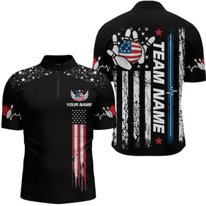 American Flag Bowling Custom Men Bowling Shirt Polo & Quarter-Zip Bowling Team Jerseys HNT54