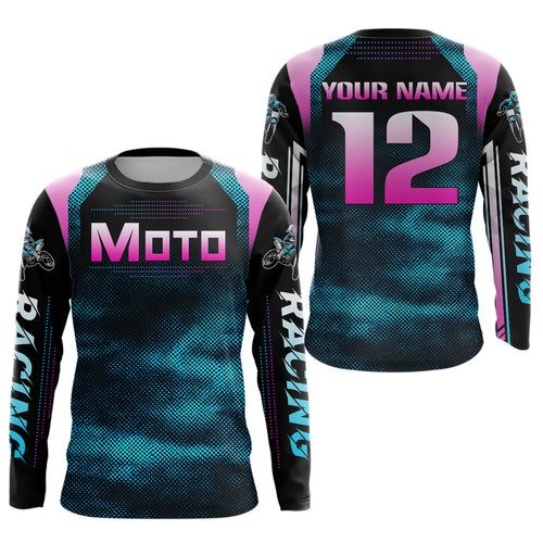 Turquoise Motocross Racing Jersey UPF30+ MX Racing Dirt Bike Jersey Kid Men Women DNT04