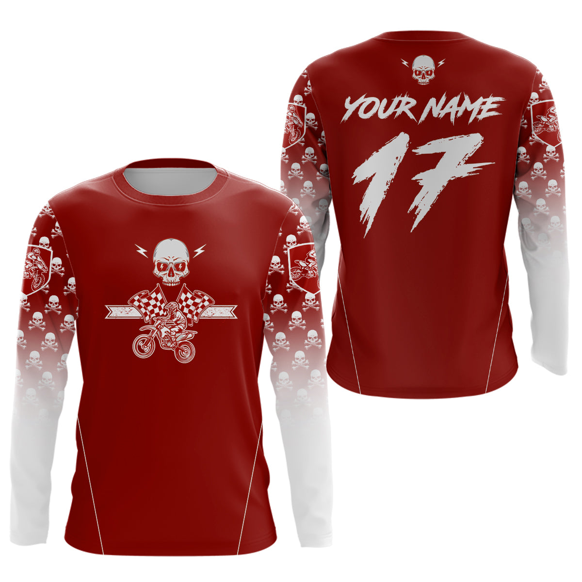 Custom Red Skull Motocross Shirts for Kid Adults Youth Motocross Jersey UPF30+Dirt Bike DNT70