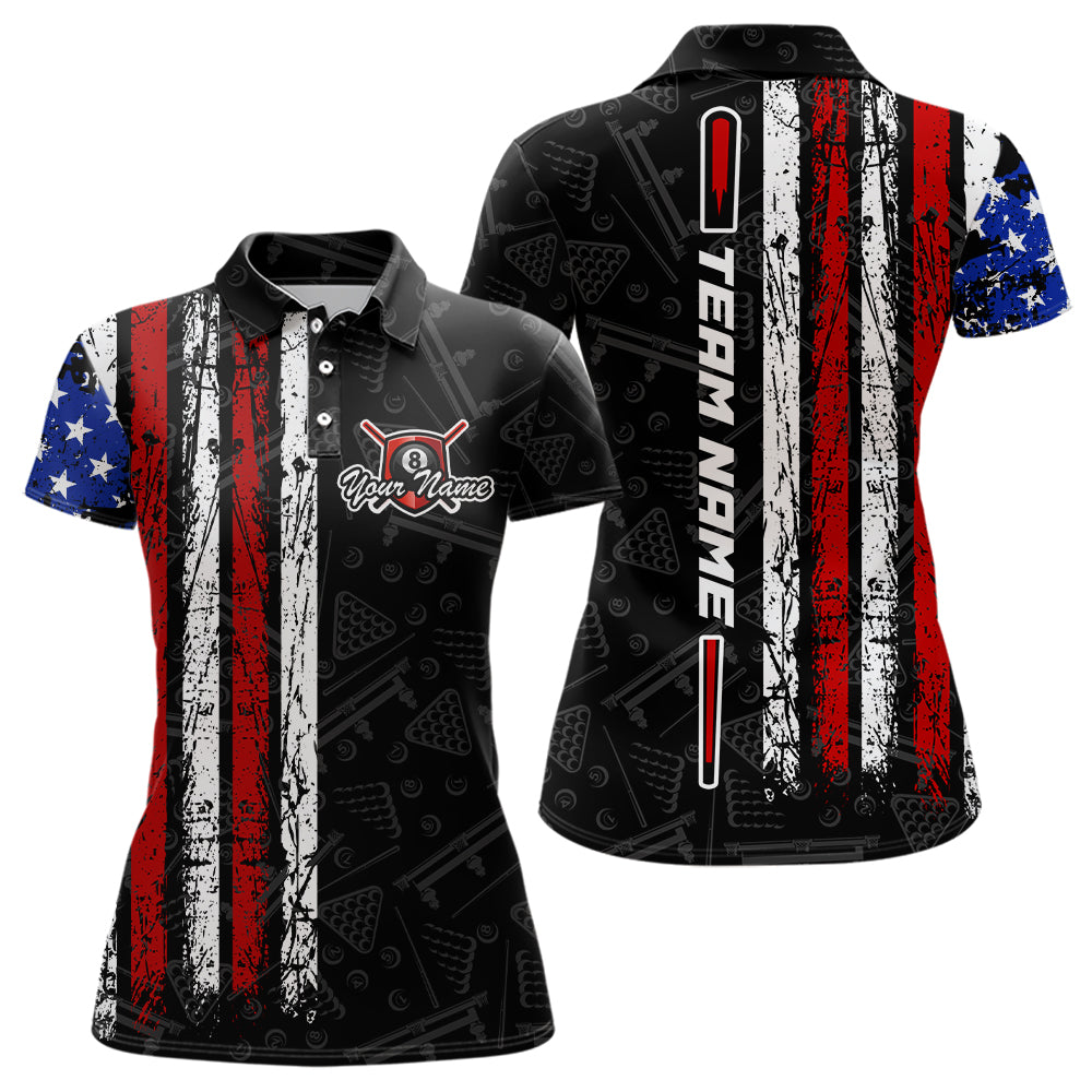 American Flag Billiard Jerseys 8 Ball Pool Billiard Shirts for Women Polo & 1/4 Zip Shirt NNT05