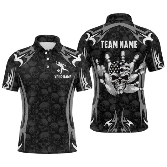 Skull Bowling Shirt for Men Personalized Patriotic Bowling Team Jersey Shirts Polo & Quarter-Zip HNT32