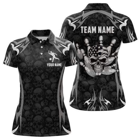 Skull Bowling Shirt for Women Personalized Patriotic Bowling Team Jersey Shirts Polo & Quarter-Zip HNT32