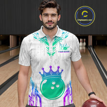 Load image into Gallery viewer, Custom White Neon Crown Bowling Jersey for Men Bowling Uniform Polo &amp; 1/4 Zip Bowling Team Shirts HNT123