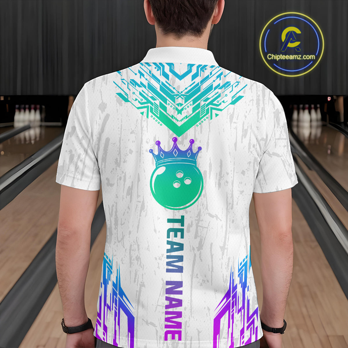 Custom White Neon Crown Bowling Jersey for Men Bowling Uniform Polo & 1/4 Zip Bowling Team Shirts HNT123