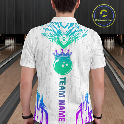 Custom White Neon Crown Bowling Jersey for Men Bowling Uniform Polo & 1/4 Zip Bowling Team Shirts HNT123