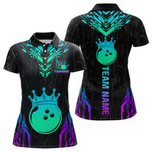 Load image into Gallery viewer, Custom Black Neon Crown Bowling Jersey for Women Polo &amp; 1/4 Zip Bowling Team Shirts HNT123