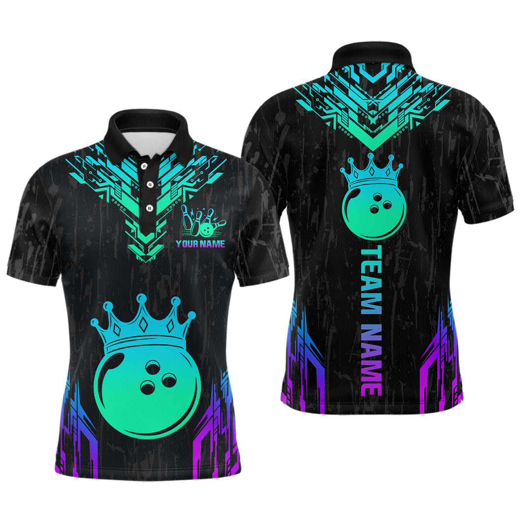 Custom Black Neon Crown Bowling Jersey for Men Bowling Uniform Polo & 1/4 Zip Bowling Team Shirts HNT123