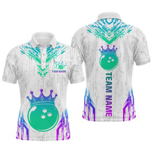 Load image into Gallery viewer, Custom White Neon Crown Bowling Jersey for Men Bowling Uniform Polo &amp; 1/4 Zip Bowling Team Shirts HNT123